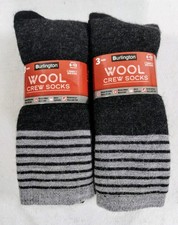 Burlington Men's Merino WOOL Crew Sock 6 Pairs Shoe Size 6-12 Gray & Black USA picture