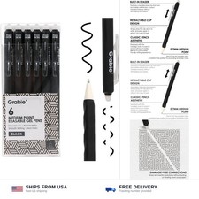 Grabie Erasable Gel Pens, 6 Black 0.7 mm Medium Point Pens | Rich Black Ink, ... picture
