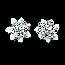 Vintage Robert Earrings Rhinestone Molded Glass Leaves White picture