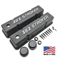 SB Chevy Valve Covers 383 Stroker Logo 58-86 SBC 283 305 327 350 383 400 V8 BLK picture