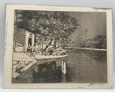 Antique 1917 ET Hurley Etching Cincinnati Ohio Lockman Day House Canal Signed picture
