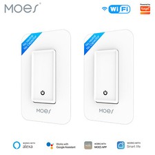 MOES WiFi Smart Light Switch No Neutral Wire Required No Capacitor Remote 2 Pack picture