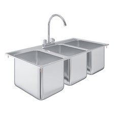 AmGood 10 in. x 14 in. x 10 in. Stainless Steel 3 Compartment Drop-In Sink. NSF	 picture