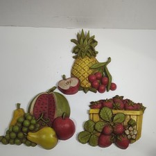 Vtg 1970’s Homco Fruit Wall Plaques Set Of-3 Retro Kitchen Decor MCM Kitschy  picture