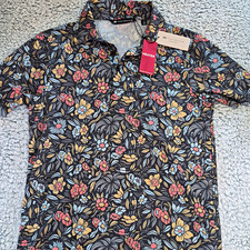 TravisMathew Global Entry Men's S Black Floral Short Sleeve Polo Shirt picture