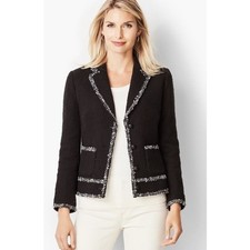 Talbots Textured Tweed Lady Jacket Fringe Office Luxe Classic Career Top 16 picture