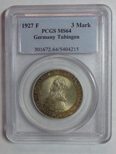 GB-2: GERMAN Weimar Republic, 3 Mark, Tubingen, 1927 F, PCGS MS64 picture