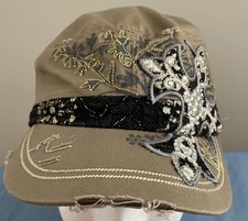 Kbethos Women's Bling Cross Rhinestone Cadet Cap castro distressed sexy HAT NEW picture