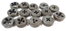 Lot of 14 Vintage-Round Adjustable Button Threading Die-NF & NC-Various Sizes picture