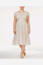 NWT- R&M Richards Women's Beige Lace Sequin A-line Fit & Flare Dress picture