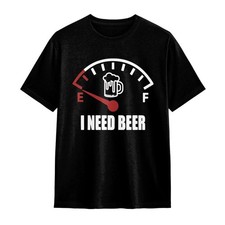 Funny I Need Beer Fuel Gauge Drinking Party Graphic Black Casual T-Shirt picture