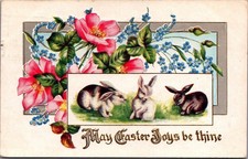 1912 Easter Rabbits & Roses Embossed Postcard - Chicago IL Postmark picture