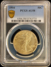 1916 Liberty Walking Silver 90% Half Dollar PCGS AU58 Philadelphia Gold Shield picture
