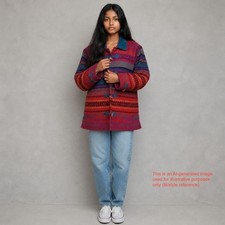 VTG Kathryn Deene Jacket Womens 22/24 Red Southwestern Duffle Wool Blend Coat picture
