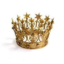 4in Santos Crown Antiqued Gold Rhinestone Star Lily Motif, Large picture