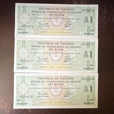 1991 Emergency Argentina Tucuman Province Note Lot of 3 UNCIRCULATED~CRISP picture