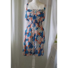 Y2K & Early 2000 Nostalgia Tropical Floral Sundress Blue Orange Hibiscus NWT picture