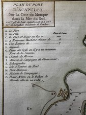 Acapulco Mexico 1754 harbor coast nautical map fine hand colored engraving picture