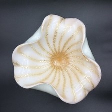 Vintage Murano Art Glass Bowl Cream with Gold Fleck Aventurine picture