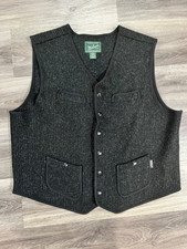 Woolrich Mens XL Charcoal Wool Utility Work Vest Hunting Field Button Gilet picture