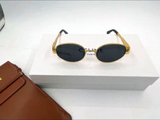 CELINE Men's Oval Sunglasses Gold Metal Frame Black Plastic Lenses Designer picture