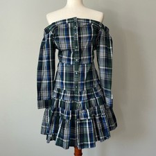 NWT Gianni Bini Daisy Blue & Green Plaid Off Shoulder Dress / SZ XL picture