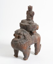 Antique Japanese Wood Carving Monju Bosatsu Manjushri Buddha Shishi Lion Edo era picture