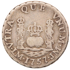 1757 LIMA PERU JM ONE 1 REAL SILVER COIN (#9759) picture