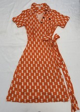 VTG Diane von Furstenberg DVF Orange Cream Geometric Wrap Dress Short Sleeve picture