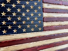 Handmade Wooden Distressed American Flag by Eagle Wood Flag Company 13x25 picture