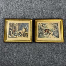 Pair Vintage French Engravings Framed La Courtisane Amoureuse Servante Justifiee picture