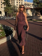 ZARA NEW WOMAN SS26  POLKA DOT MIDI DRESS Ecru /Maroon 4387/032_XS-XL picture