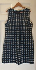 British Boden 60’s Blue Teal Polka Dot Wool Tweed Moon Shift Dress UK 18 US 14 picture