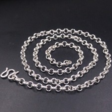 Pure S999 Fine Silver 999 Necklace 4.5mm Round Cable Link Chain 16-17g 19.6inch picture