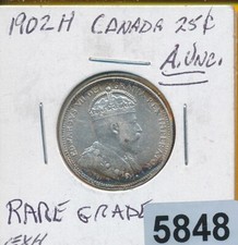 CANADA 25 CENTS - 1902-H  - TONING XF- AU - #5848 - RARE GRADE - WOW picture