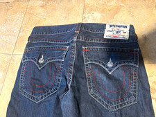 True Religion World Tour Section Straight Dark Wash Jeans 34x32 Blue Denim picture