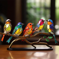 2023 New Stained Metal Birds on Branch Desktop Ornaments, Metal Flat Double Side picture