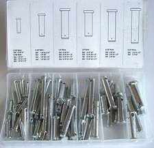 60pc CLEVIS PIN ASSORTMENT KIT SET 21 DIFFERENT SIZES HITCH TRAILER STEEL CLIPS picture