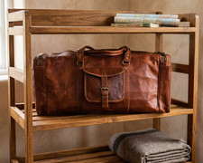 Men's New Genuine Goat Ages Gracefully Leather Duffel Vintage Brown Bag picture