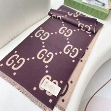 Gucci 100%Cashmere GG Logo Wine red Scarf picture