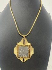 Vintage Large Razza Signed Leo 2-Tone Pendant on Gold-tone Snake Chain EUC picture