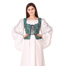 Medieval Wench Pirate Renaissance Costume Reversible Peasant Brocade Bodice picture