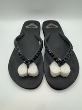 New Roxy Porto Flip Flop Black Rhinestone Thong Sandals 8/9 picture