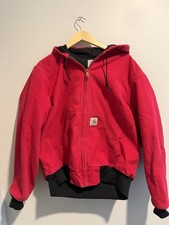 Vintage 90s Faded Cherry Red Carhartt Hooded Thermal Lined Jacket XL 25 X 27 picture