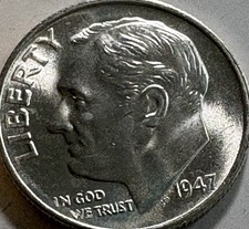 Two (2) 1947 S Roosevelt Dime Choice BU LUSTER 90% Silver US Coin From OBW Roll picture