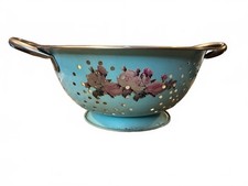 Vintage blue floral metal colander with handles picture