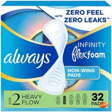 Always Infinity FlexFoam Pads NoWings SuperAbsorbency Unscented Size2 32ct-2pack picture