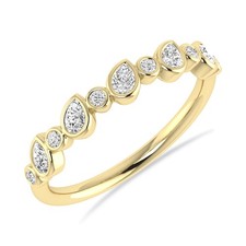 1/3 Ct Pear & Round Cut Lab Grown Bezel Set Diamond Wedding Band 10K Yellow Gold picture
