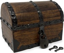 Nautical Cove Wood Treasure Chest w/ Rivets, Iron Straps, Lock & Skeleton Keys picture