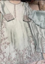 Pastel Mint Blue Silk Kurta with Intricate Silver Hand Embroidery picture